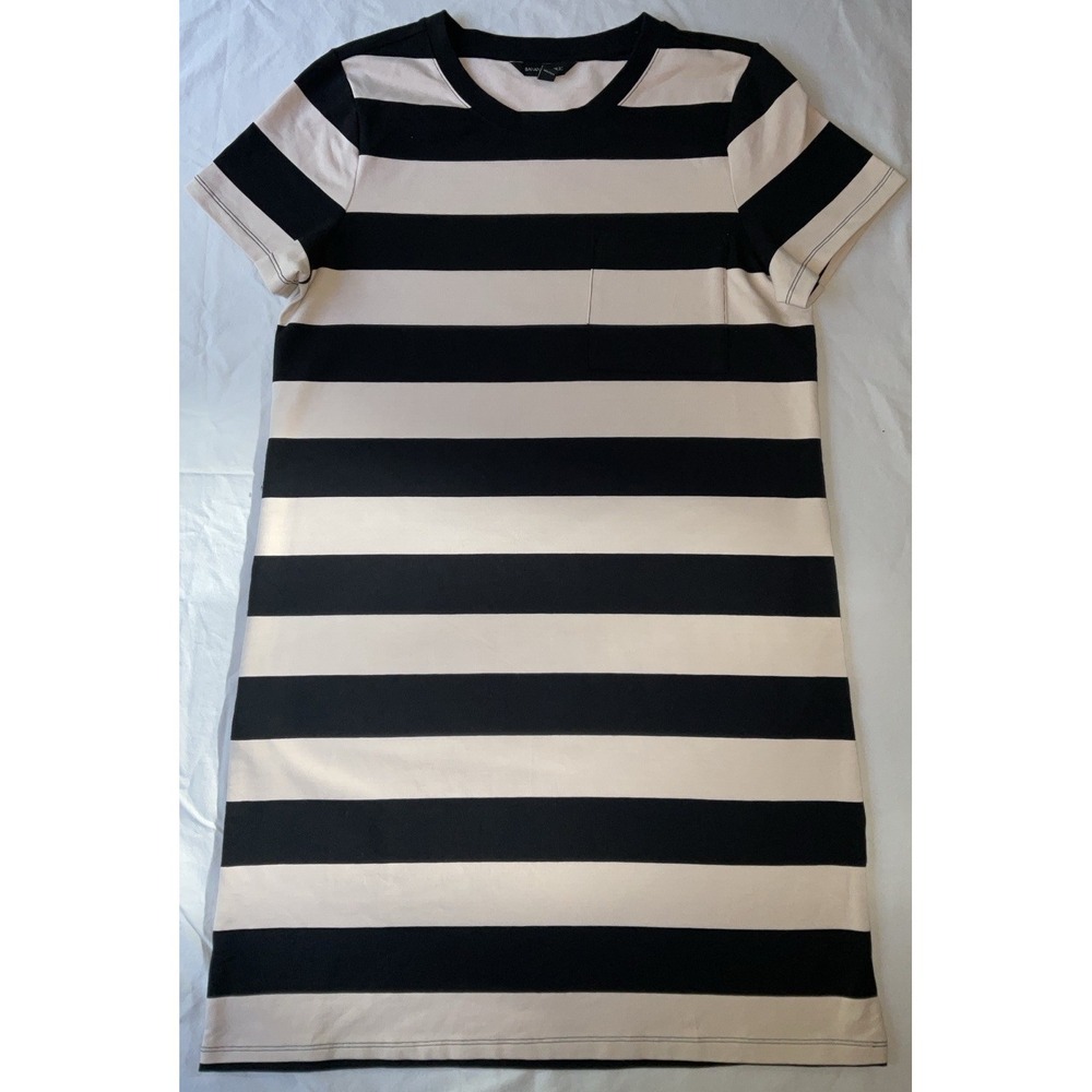 NWOT Women's Banana Republic‎ Stretch T-Shirt Dress Black Cream Striped - Small